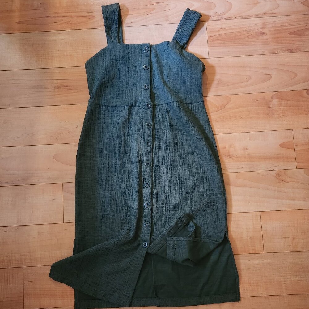 Madewell Texture & Thread Button-Front Tank Dress in Dark Forest Green Size S
